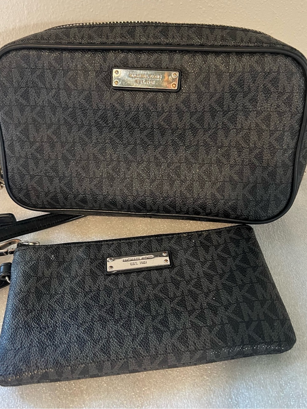 Michael Kors Black MK Monogram Crossbody with Matching Wristlet